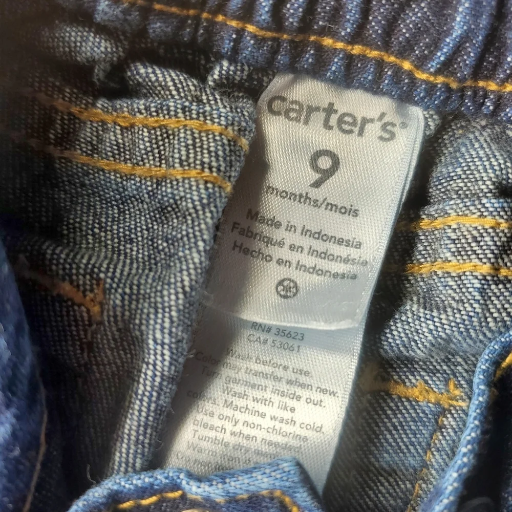Carter's Baby Boy Dark Wash Denim Blue Jeans Size 9m 100% Cotton NWOT